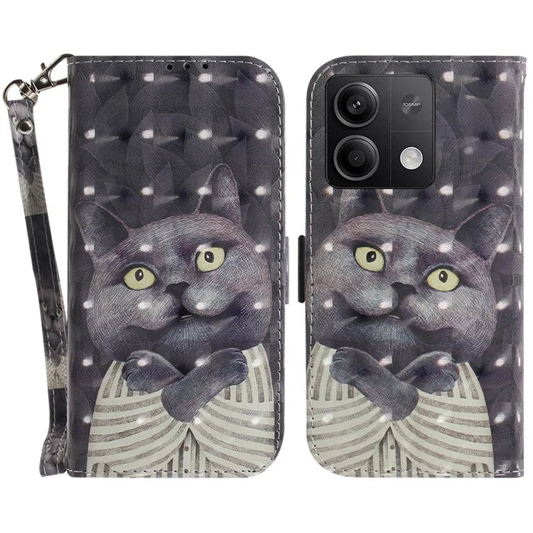 For Xiaomi Redmi Note 13 5G / Note 13 5G (China) Case 3D Pattern Print Leather Cover with Strap