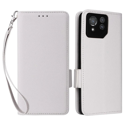 For Asus ROG Phone 8 Pro 5G / 8 5G Magnetic Case Leather Litchi Texture Cover with Wrist Strap