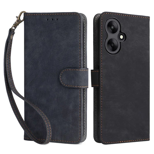 For Xiaomi Redmi 13C 5G / Redmi 13R 5G / Poco M6 5G Case RFID Blocking Leather Phone Shell with Wrist Strap