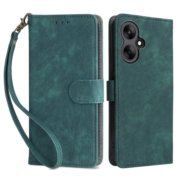 For Xiaomi Redmi 13C 5G / Redmi 13R 5G / Poco M6 5G Case RFID Blocking Leather Phone Shell with Wrist Strap
