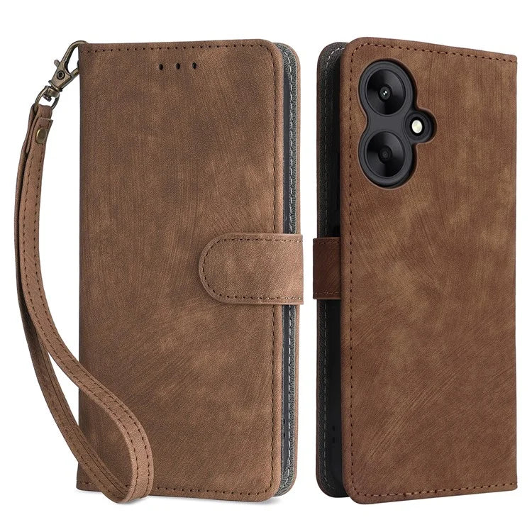 For Xiaomi Redmi 13C 5G / Redmi 13R 5G / Poco M6 5G Case RFID Blocking Leather Phone Shell with Wrist Strap