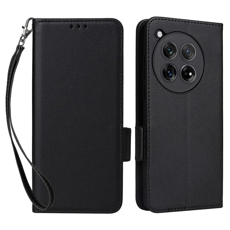 For OnePlus Ace 3 5G / 12R 5G Phone Case Leather Litchi Texture Cover with Wrist Strap