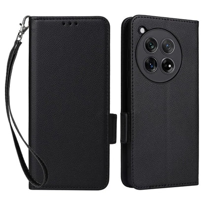 For OnePlus Ace 3 5G / 12R 5G Phone Case Leather Litchi Texture Cover with Wrist Strap