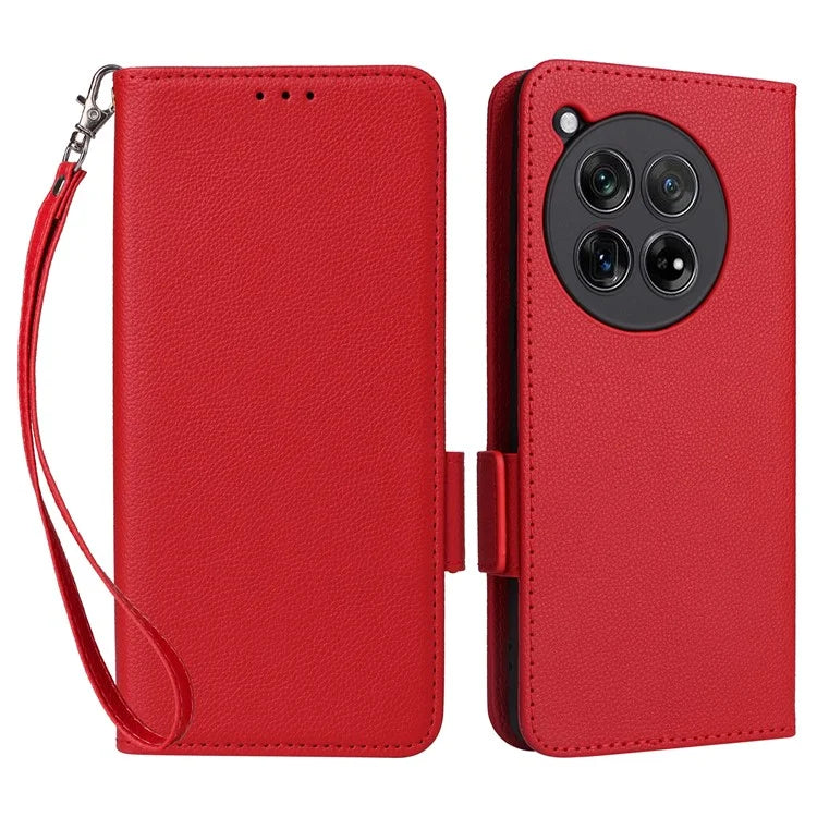 For OnePlus Ace 3 5G / 12R 5G Phone Case Leather Litchi Texture Cover with Wrist Strap