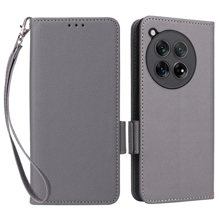 For OnePlus Ace 3 5G / 12R 5G Phone Case Leather Litchi Texture Cover with Wrist Strap