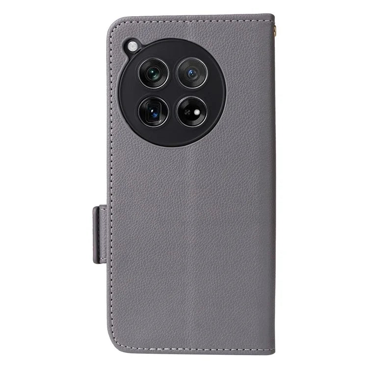 For OnePlus Ace 3 5G / 12R 5G Phone Case Leather Litchi Texture Cover with Wrist Strap
