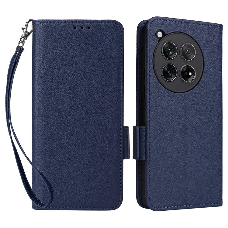 For OnePlus Ace 3 5G / 12R 5G Phone Case Leather Litchi Texture Cover with Wrist Strap