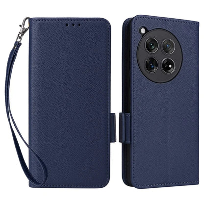 For OnePlus Ace 3 5G / 12R 5G Phone Case Leather Litchi Texture Cover with Wrist Strap