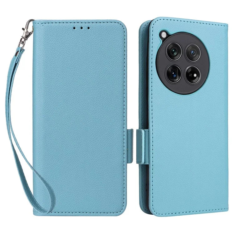 For OnePlus Ace 3 5G / 12R 5G Phone Case Leather Litchi Texture Cover with Wrist Strap