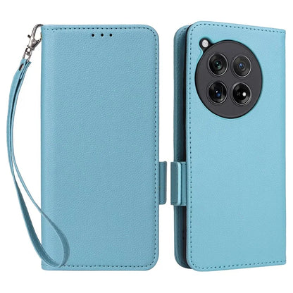 For OnePlus Ace 3 5G / 12R 5G Phone Case Leather Litchi Texture Cover with Wrist Strap