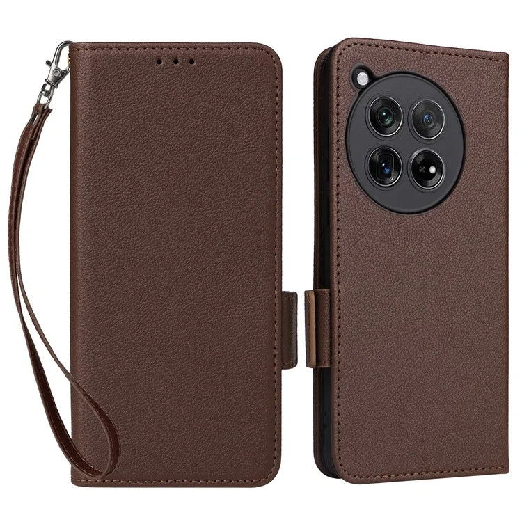 For OnePlus Ace 3 5G / 12R 5G Phone Case Leather Litchi Texture Cover with Wrist Strap
