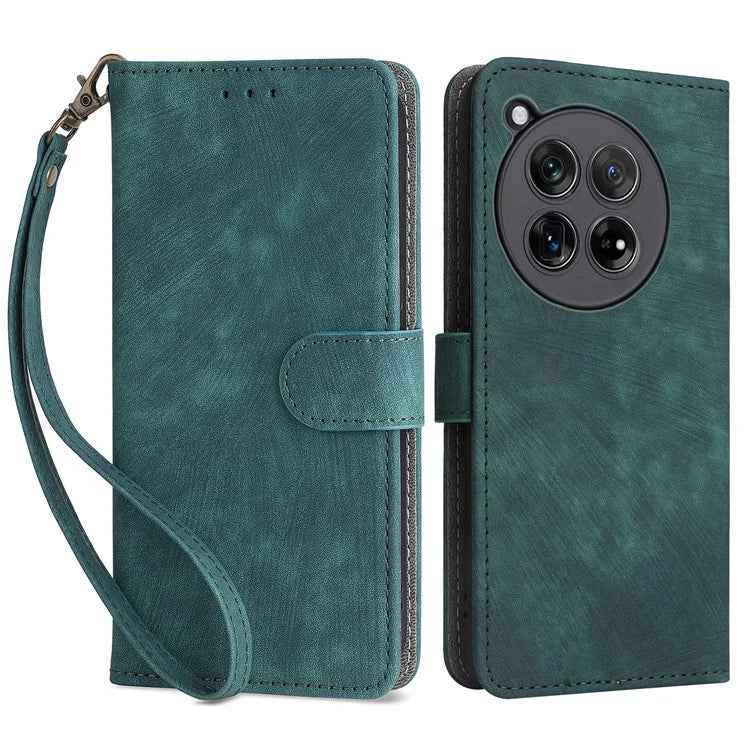 For OnePlus Ace 3 5G / 12R 5G Leather Case Stand RFID Blocking Phone Cover with Hand Strap
