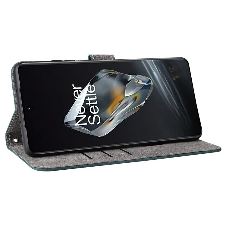 For OnePlus Ace 3 5G / 12R 5G Leather Case Stand RFID Blocking Phone Cover with Hand Strap