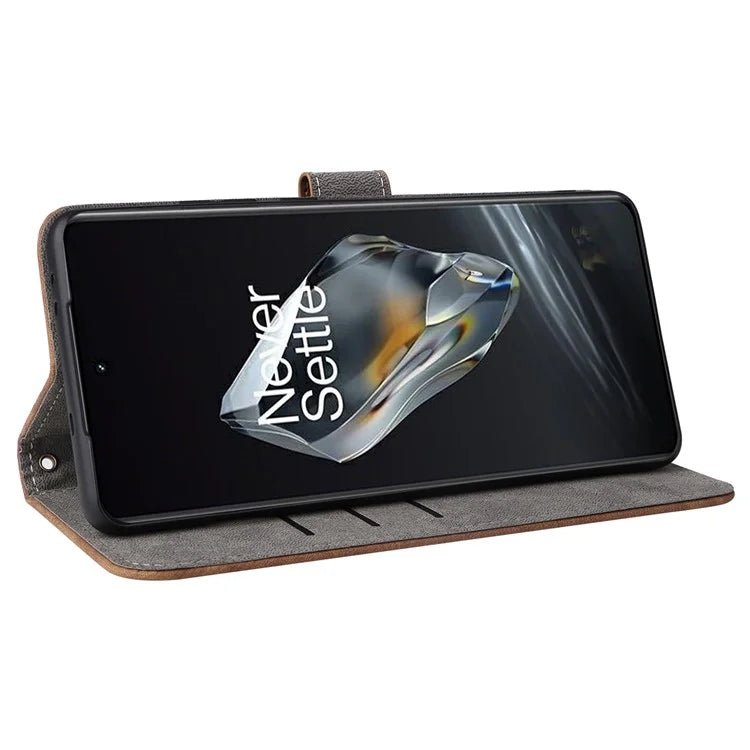 For OnePlus Ace 3 5G / 12R 5G Leather Case Stand RFID Blocking Phone Cover with Hand Strap