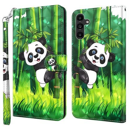 For Samsung Galaxy A55 5G Magnetic Phone Case 3D Pattern Folio Stand Cover with Wrist Strap