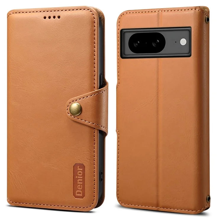 DENIOR For Google Pixel 8 Case Leather Stand Phone Cover with Cowhide Texture