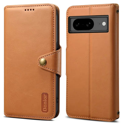 DENIOR For Google Pixel 8 Case Leather Stand Phone Cover with Cowhide Texture