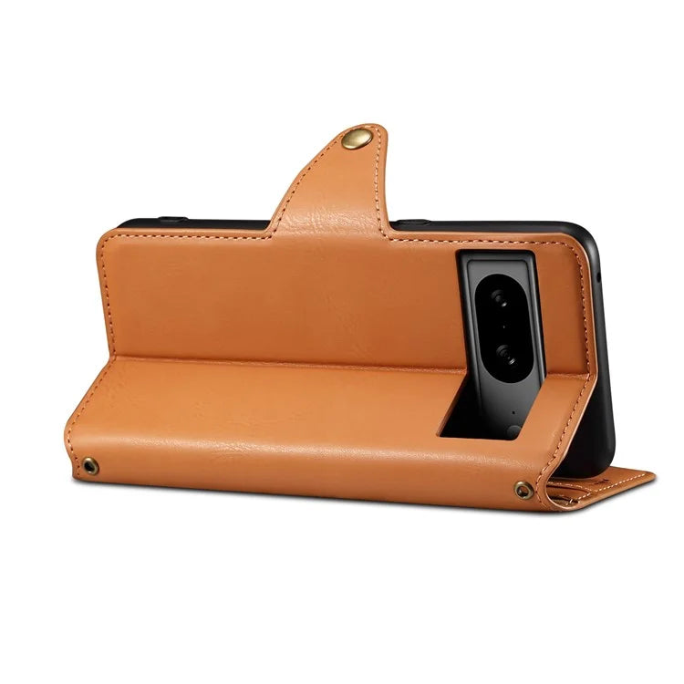 DENIOR For Google Pixel 8 Case Leather Stand Phone Cover with Cowhide Texture