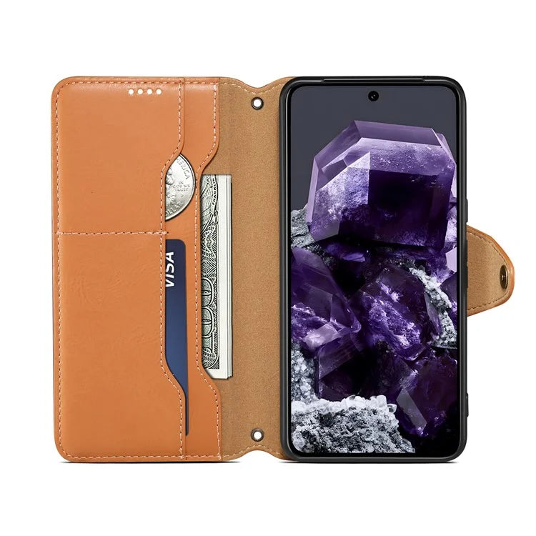DENIOR For Google Pixel 8 Case Leather Stand Phone Cover with Cowhide Texture