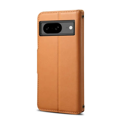 DENIOR For Google Pixel 8 Case Leather Stand Phone Cover with Cowhide Texture