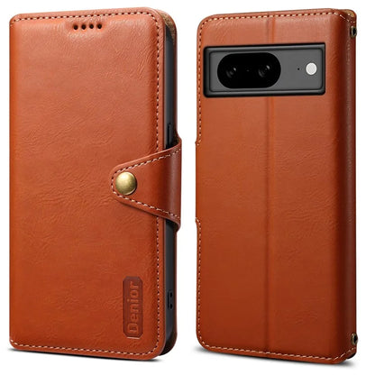 DENIOR For Google Pixel 8 Case Leather Stand Phone Cover with Cowhide Texture