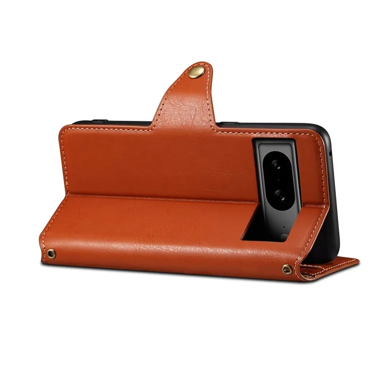 DENIOR For Google Pixel 8 Case Leather Stand Phone Cover with Cowhide Texture