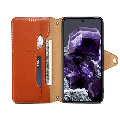 DENIOR For Google Pixel 8 Case Leather Stand Phone Cover with Cowhide Texture
