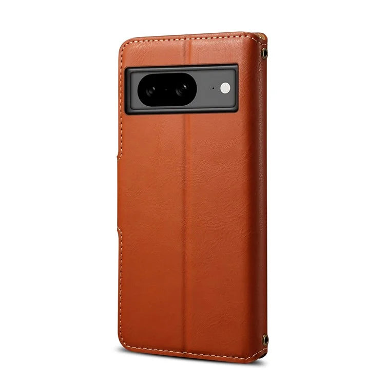 DENIOR For Google Pixel 8 Case Leather Stand Phone Cover with Cowhide Texture