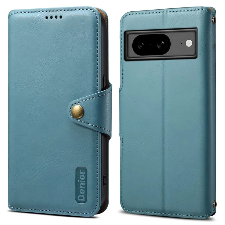 DENIOR For Google Pixel 8 Case Leather Stand Phone Cover with Cowhide Texture