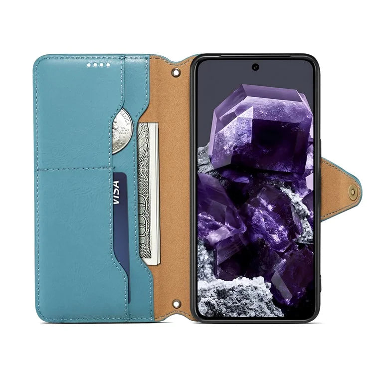DENIOR For Google Pixel 8 Case Leather Stand Phone Cover with Cowhide Texture