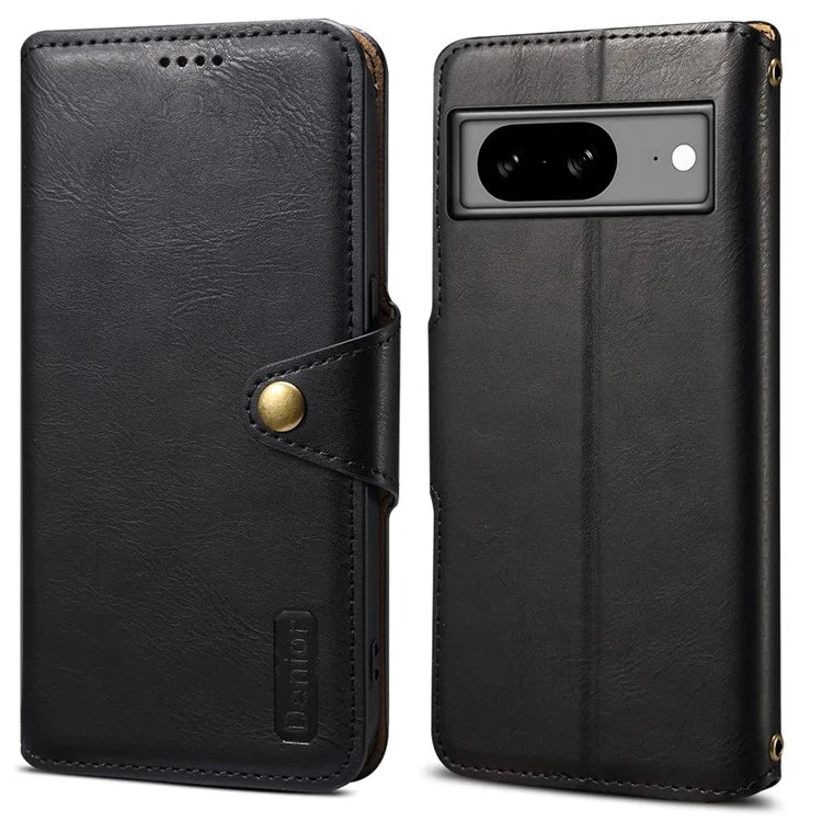 DENIOR For Google Pixel 8 Case Leather Stand Phone Cover with Cowhide Texture