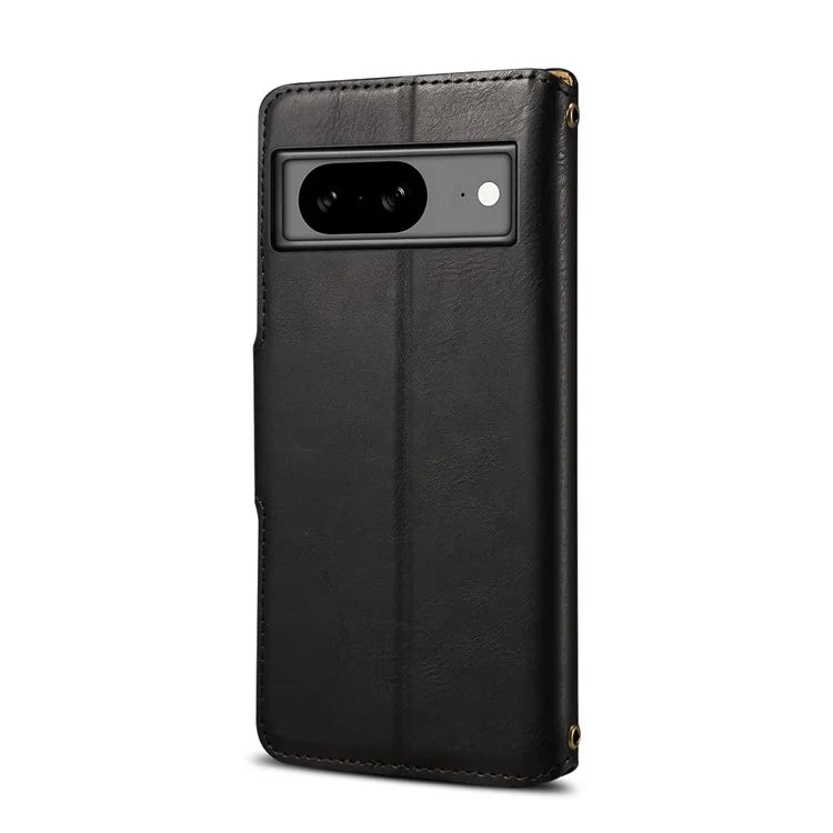 DENIOR For Google Pixel 8 Case Leather Stand Phone Cover with Cowhide Texture