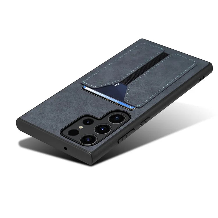 DENIOR For Samsung Galaxy S24 Ultra Phone Case Elastic Card Holder PU Leather Back Cover