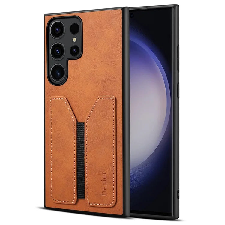 DENIOR For Samsung Galaxy S24 Ultra Phone Case Elastic Card Holder PU Leather Back Cover