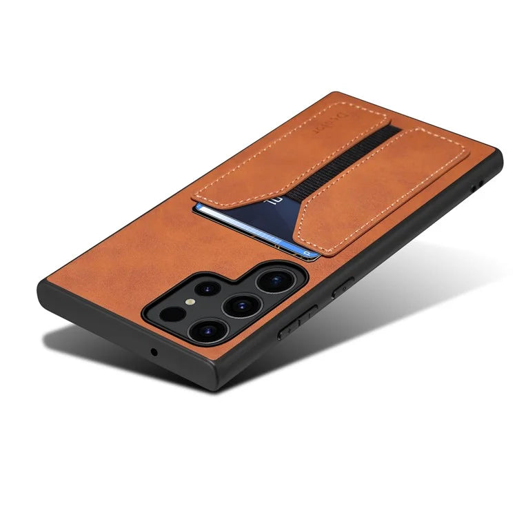 DENIOR For Samsung Galaxy S24 Ultra Phone Case Elastic Card Holder PU Leather Back Cover
