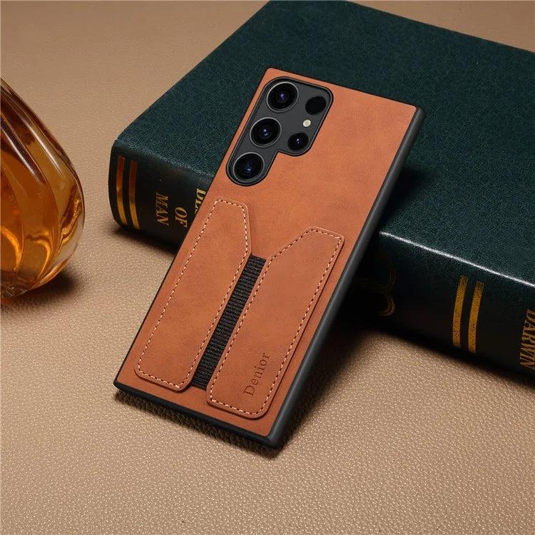 DENIOR For Samsung Galaxy S24 Ultra Phone Case Elastic Card Holder PU Leather Back Cover