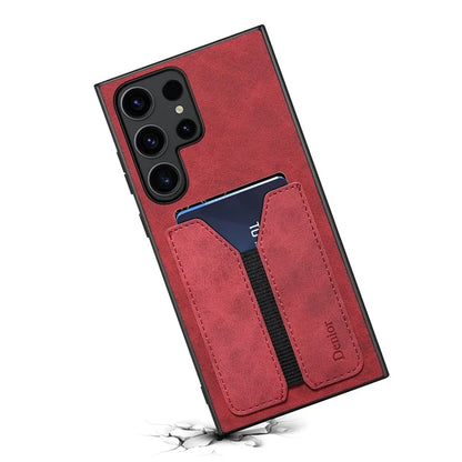 DENIOR For Samsung Galaxy S24 Ultra Phone Case Elastic Card Holder PU Leather Back Cover