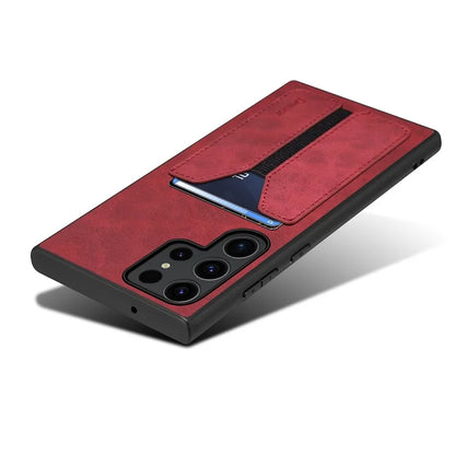 DENIOR For Samsung Galaxy S24 Ultra Phone Case Elastic Card Holder PU Leather Back Cover