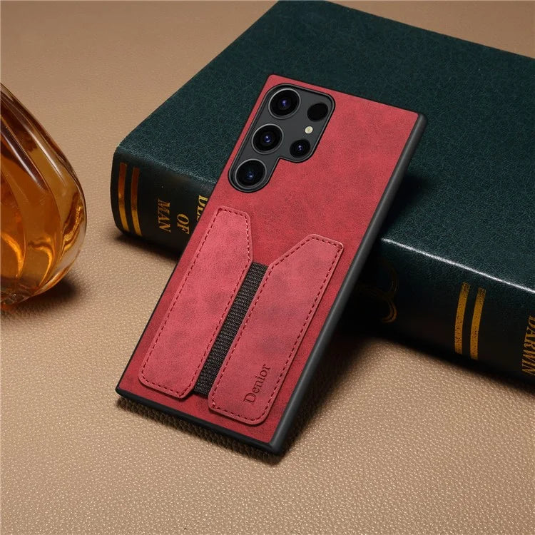 DENIOR For Samsung Galaxy S24 Ultra Phone Case Elastic Card Holder PU Leather Back Cover
