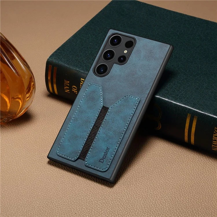DENIOR For Samsung Galaxy S24 Ultra Phone Case Elastic Card Holder PU Leather Back Cover