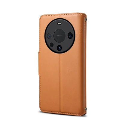 DENIOR For Huawei Mate 60 Leather Case Cowhide Texture Wallet Cover