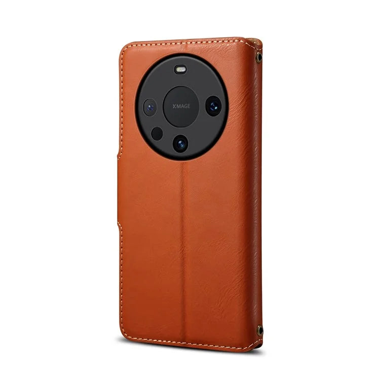 DENIOR For Huawei Mate 60 Leather Case Cowhide Texture Wallet Cover