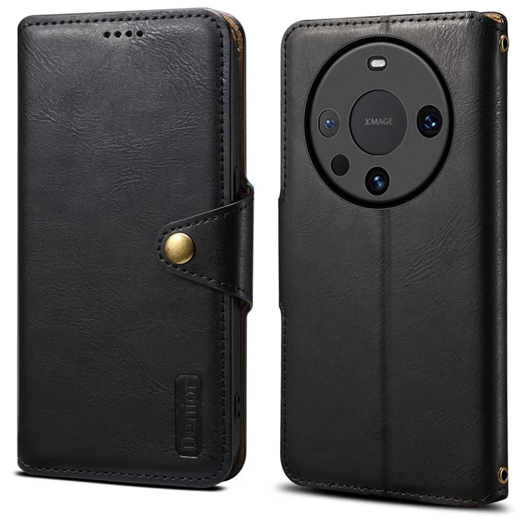 DENIOR For Huawei Mate 60 Leather Case Cowhide Texture Wallet Cover