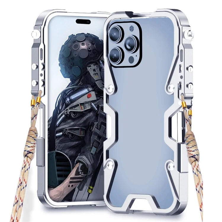 For iPhone 14 Pro Slim Case Aluminium Alloy Protective Phone Cover with Strap
