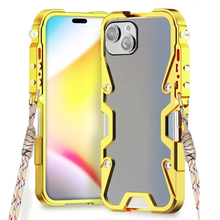 For iPhone 14 Plus Shockproof Case Aluminium Alloy Phone Cover with Strap