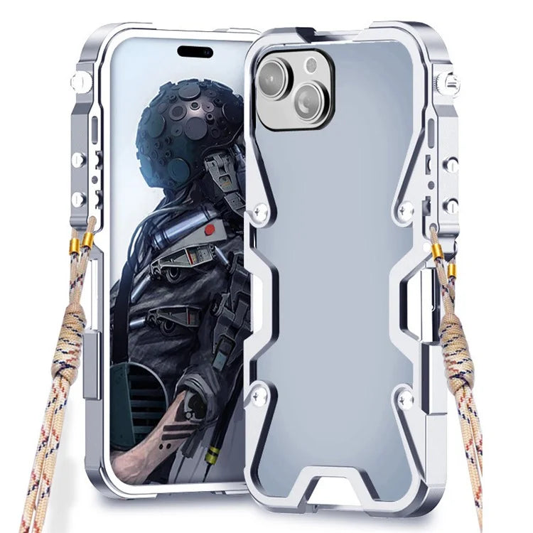 For iPhone 14 Plus Shockproof Case Aluminium Alloy Phone Cover with Strap