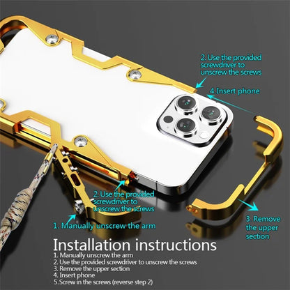 For iPhone 14 Pro Max Protective Case Aluminium Alloy Strap Design Phone Cover