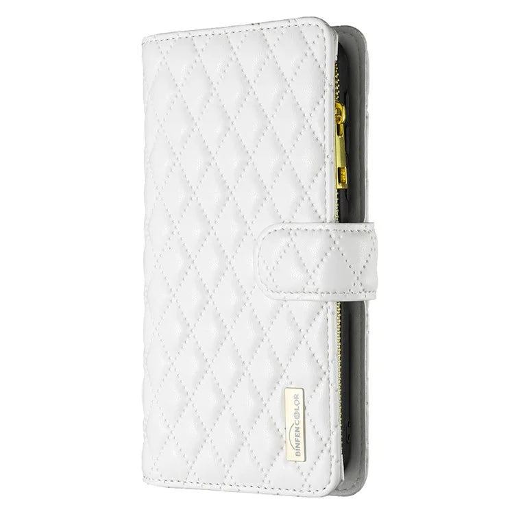 BINFEN COLOR BF Style-15 For Oppo Find X7 Ultra Case Rhombus Imprinted Zipper Pocket Phone Cover