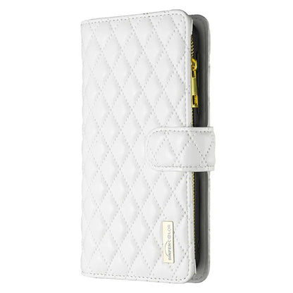 BINFEN COLOR BF Style-15 For Oppo Find X7 Ultra Case Rhombus Imprinted Zipper Pocket Phone Cover