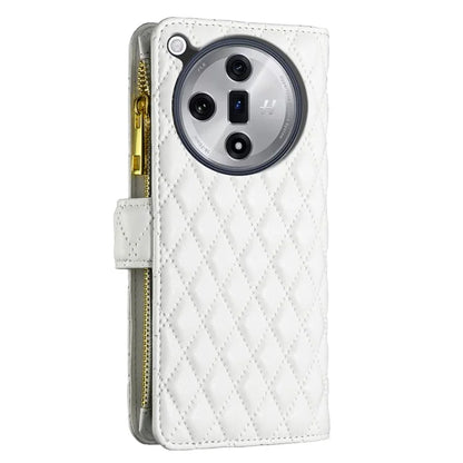 BINFEN COLOR BF Style-15 For Oppo Find X7 Ultra Case Rhombus Imprinted Zipper Pocket Phone Cover